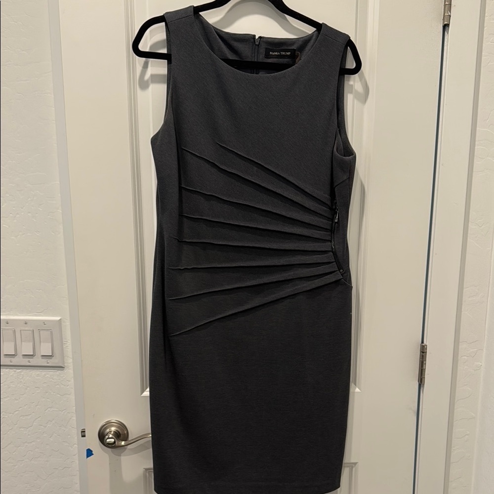 Ivanka Trump Gray Asymmetrical Ruched Midi Dress